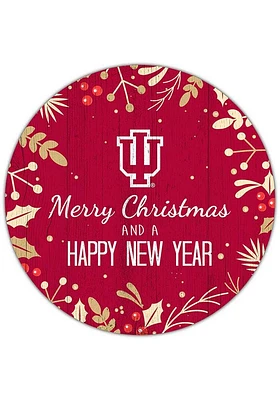 Indiana Hoosiers Merry Christmas and New Year Circle Sign - Red