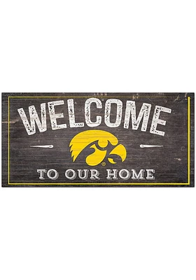 Iowa Hawkeyes Welcome Distressed Sign - Black