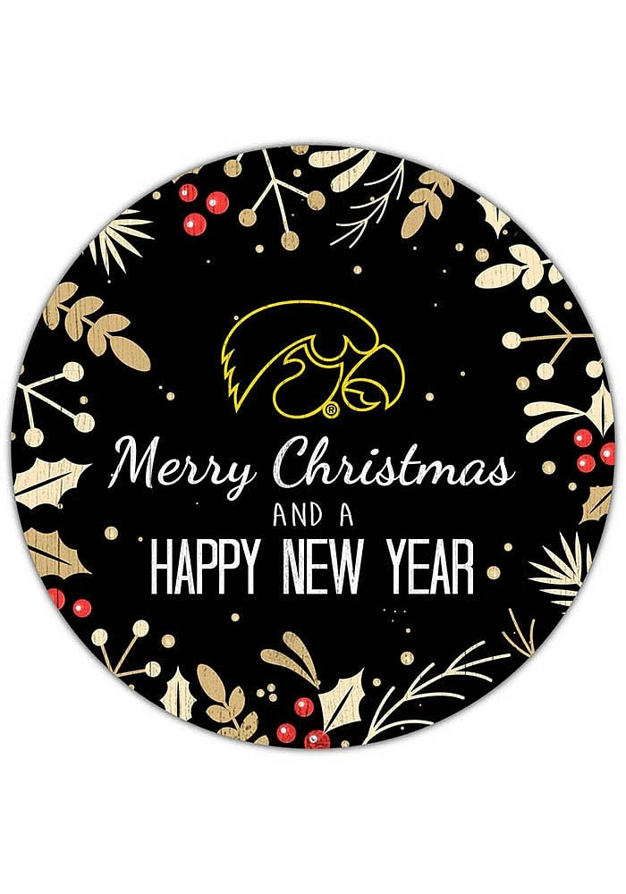 Iowa Hawkeyes Merry Christmas and New Year Circle Sign - Black