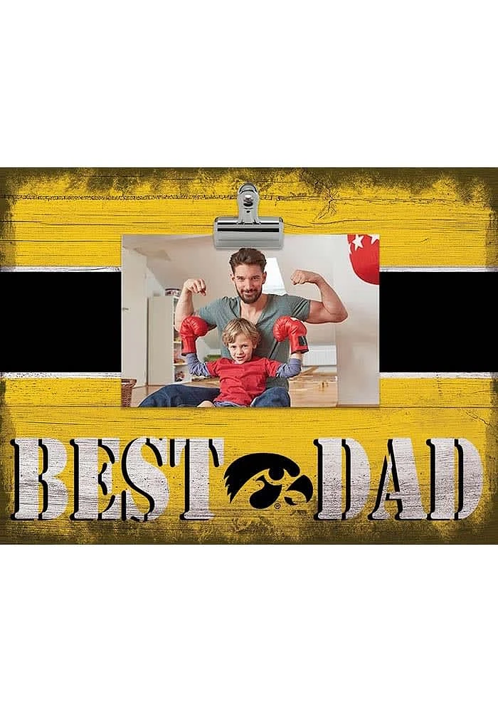 Iowa Hawkeyes Best Dad Striped Clip Picture Frame - Black