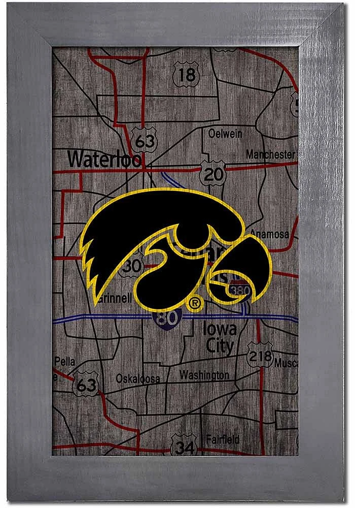 Iowa Hawkeyes City Map Sign - Black