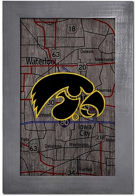 Iowa Hawkeyes City Map Sign - Black