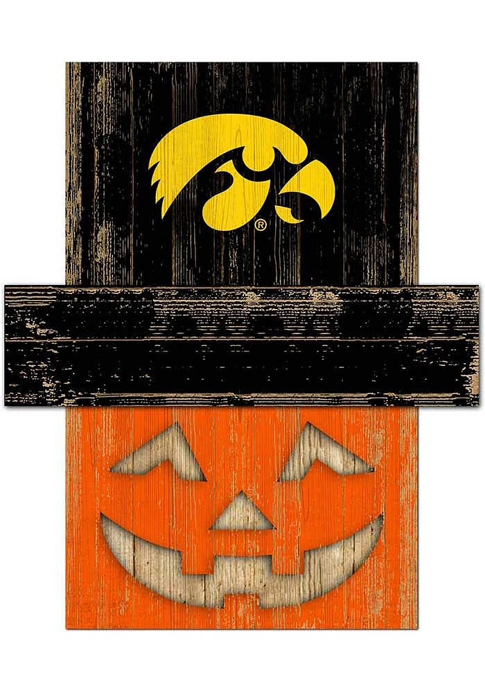 Iowa Hawkeyes Pumpkin Head Sign - Black