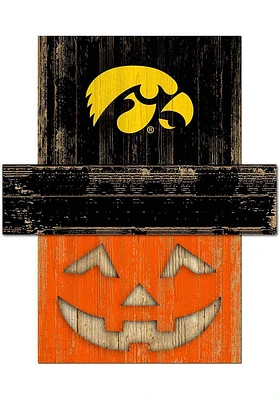 Iowa Hawkeyes Pumpkin Head Sign - Black