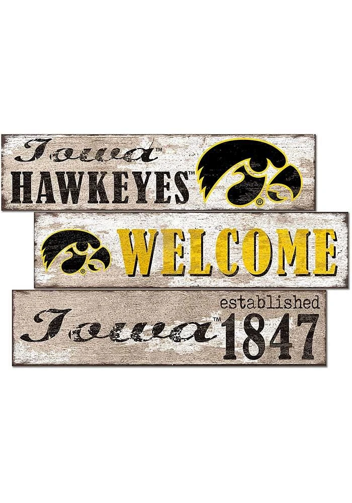 Iowa Hawkeyes Welcome 3 Plank Sign - Black