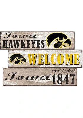 Iowa Hawkeyes Welcome 3 Plank Sign - Black