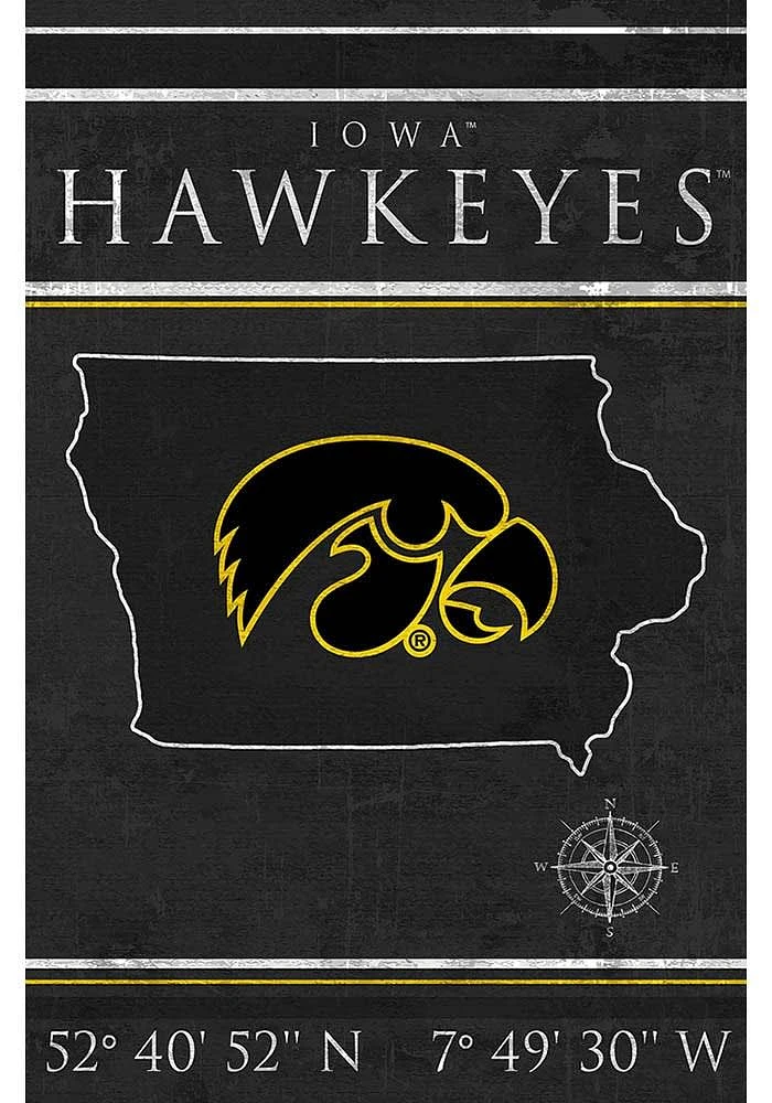 Iowa Hawkeyes Coordinates 17x26 Sign - Black