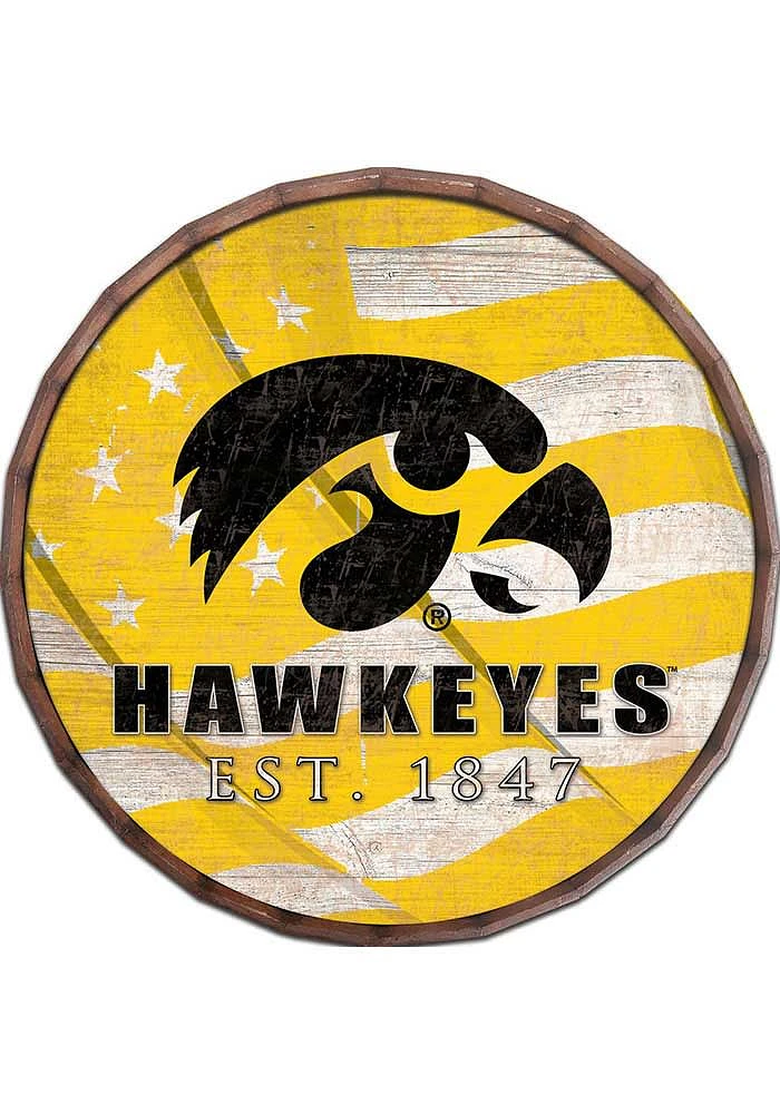 Iowa Hawkeyes Flag 24 Inch Barrel Top Sign - Black