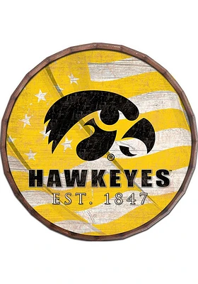 Iowa Hawkeyes Flag 24 Inch Barrel Top Sign - Black