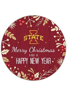 Iowa State Cyclones Merry Christmas and New Year Circle Sign - Red