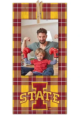 Iowa State Cyclones Plaid Clothespin Sign - Red