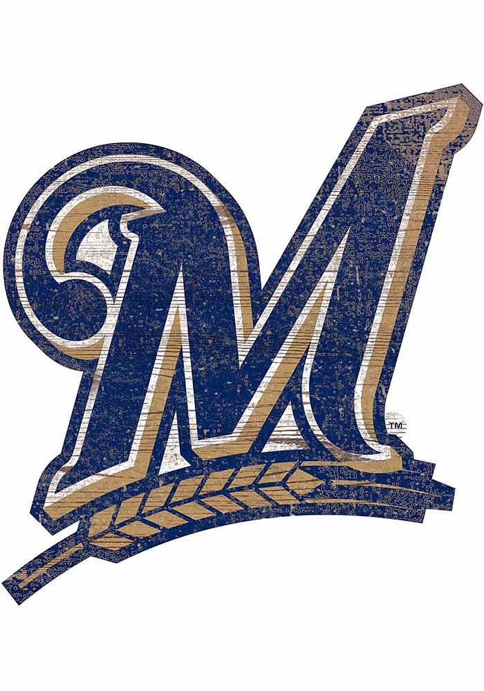Milwaukee Brewers Distressed Logo Cutout Sign - Navy Blue