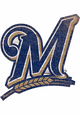 Milwaukee Brewers Distressed Logo Cutout Sign - Navy Blue