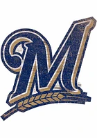Milwaukee Brewers Distressed Logo Cutout Sign - Navy Blue