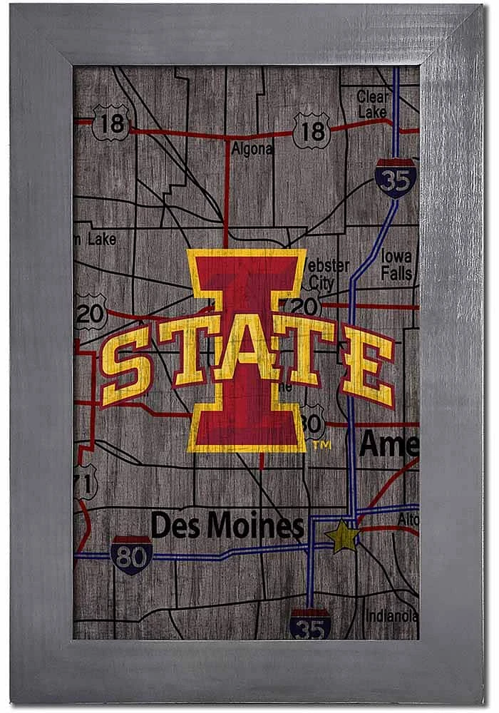 Iowa State Cyclones City Map Sign - Red