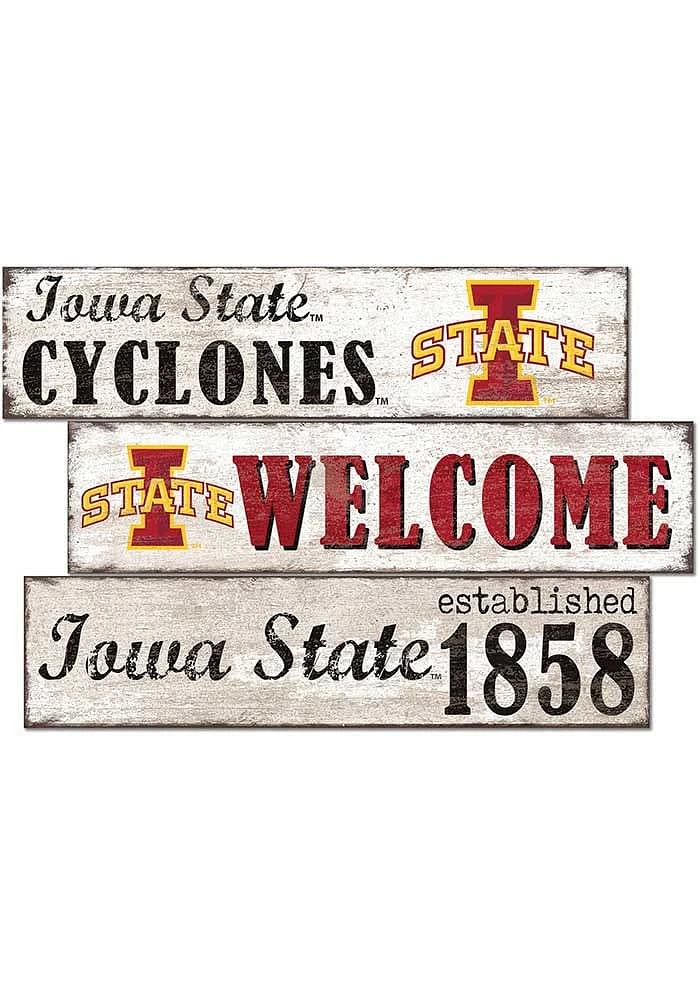 Iowa State Cyclones Welcome 3 Plank Sign - Red