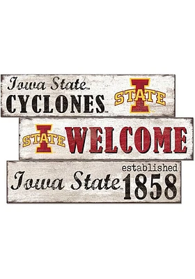Iowa State Cyclones Welcome 3 Plank Sign - Red