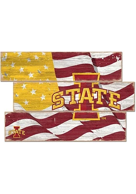 Iowa State Cyclones Flag 3 Plank Sign - Red