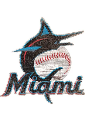 Miami Marlins Distressed Logo Cutout Sign - Blue