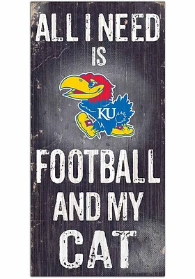 Kansas Jayhawks Football and My Cat Sign - Blue
