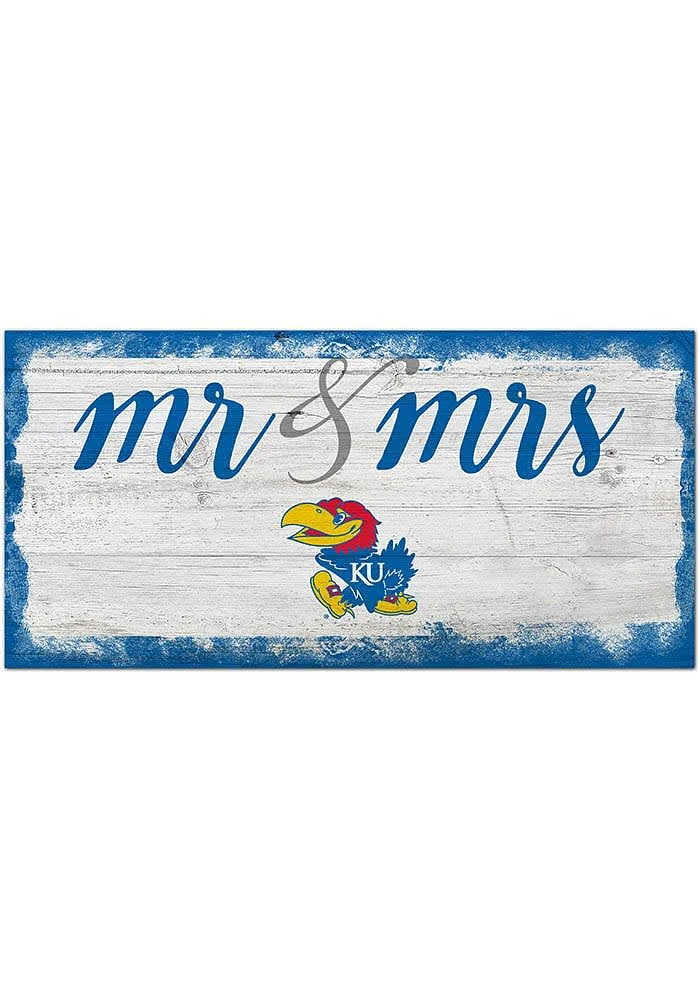 Kansas Jayhawks Script Mr and Mrs Sign - Blue