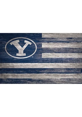BYU Cougars Distressed Flag 11x19 Sign - Navy Blue
