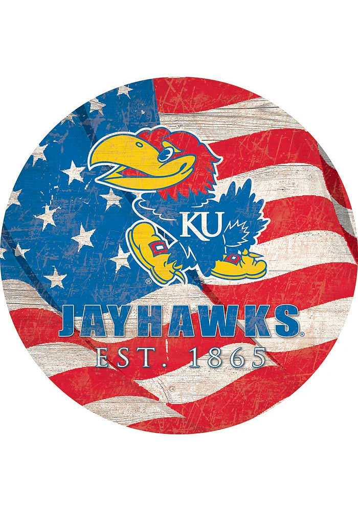 Kansas Jayhawks 24in Flag Circle Sign - Blue