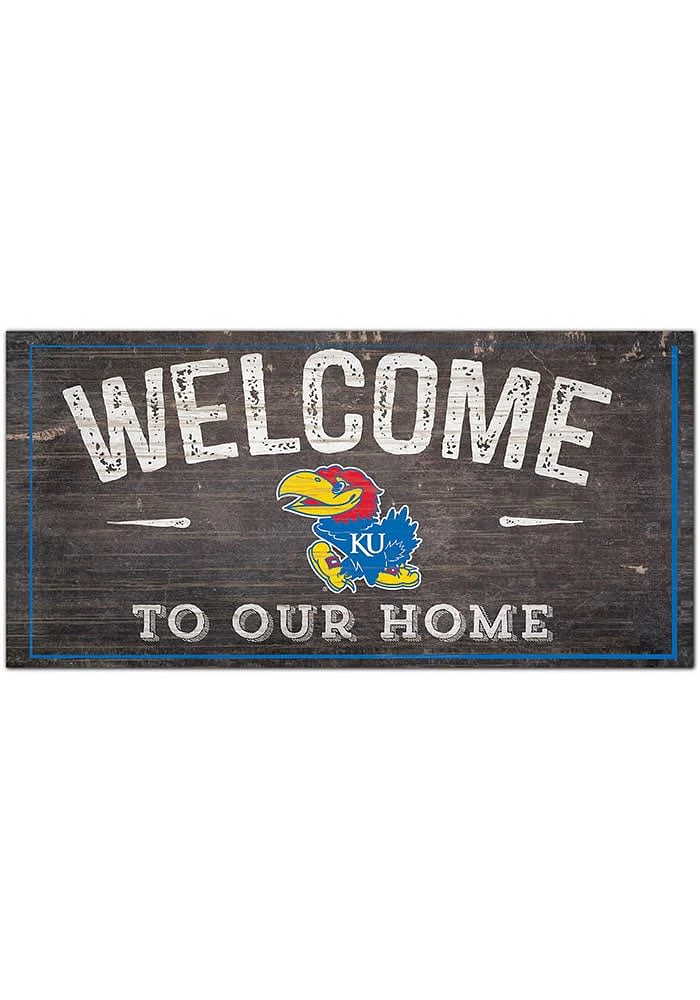Kansas Jayhawks Welcome Distressed Sign - Blue