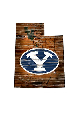 BYU Cougars Distressed State 24 Inch Sign - Brown