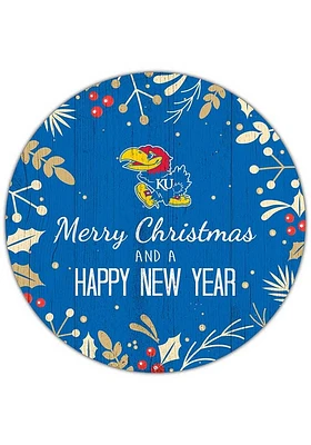 Kansas Jayhawks Merry Christmas and New Year Circle Sign - Blue
