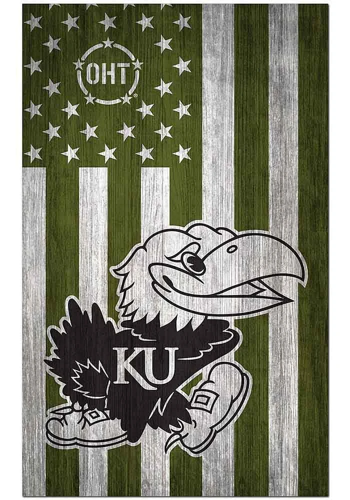 Kansas Jayhawks 11x19 OHT Military Flag Sign - Blue