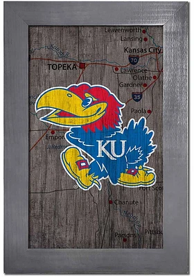 Kansas Jayhawks City Map Sign - Blue