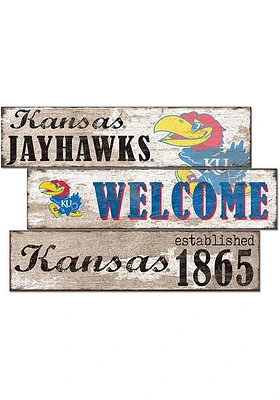 Kansas Jayhawks Welcome 3 Plank Sign - Blue