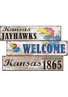 Kansas Jayhawks Welcome 3 Plank Sign - Blue