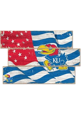 Kansas Jayhawks Flag 3 Plank Sign - Blue