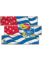 Kansas Jayhawks Flag 3 Plank Sign - Blue