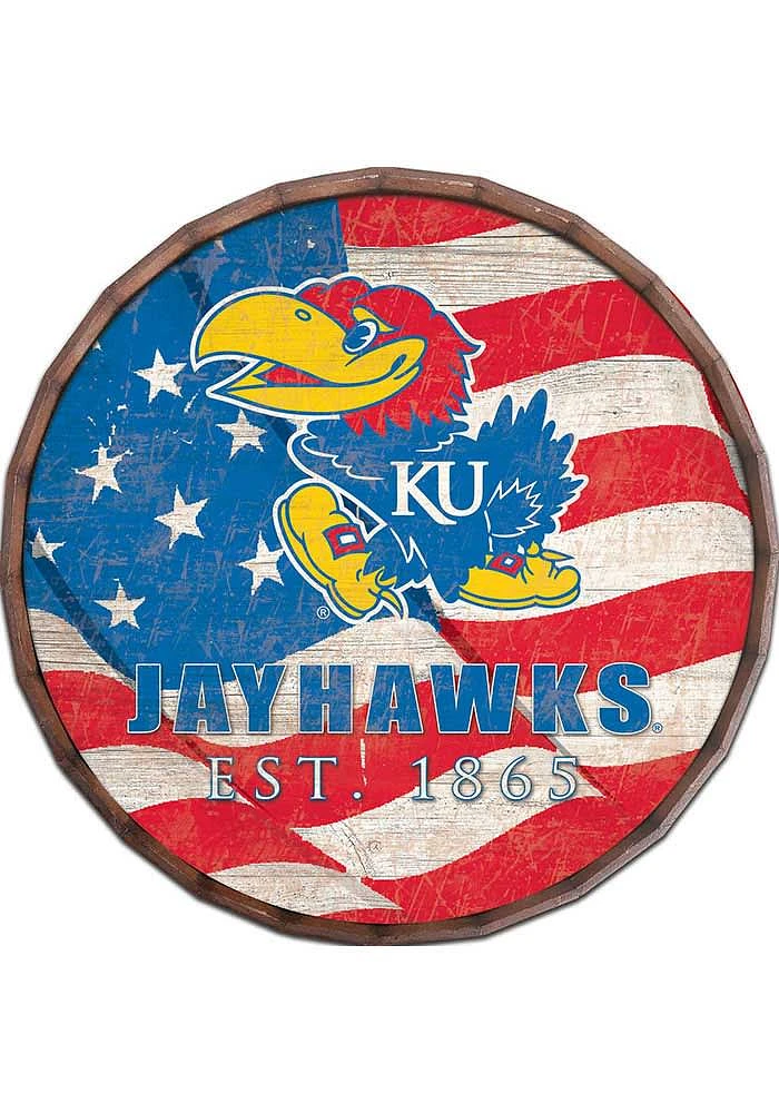 Kansas Jayhawks Flag 24 Inch Barrel Top Sign - Blue