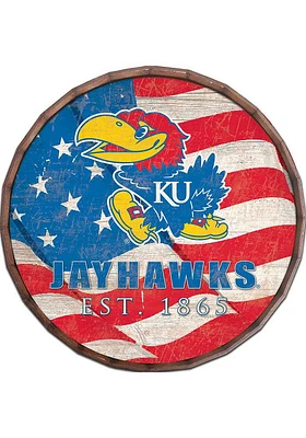 Kansas Jayhawks Flag 24 Inch Barrel Top Sign - Blue