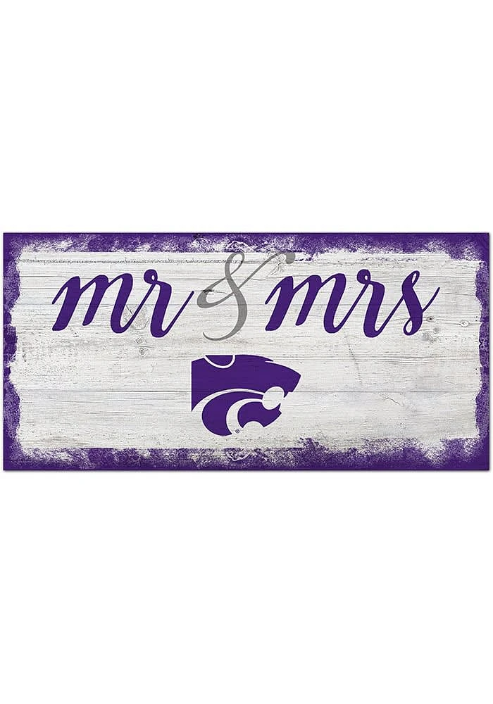 K-State Wildcats Script Mr and Mrs Sign - Purple