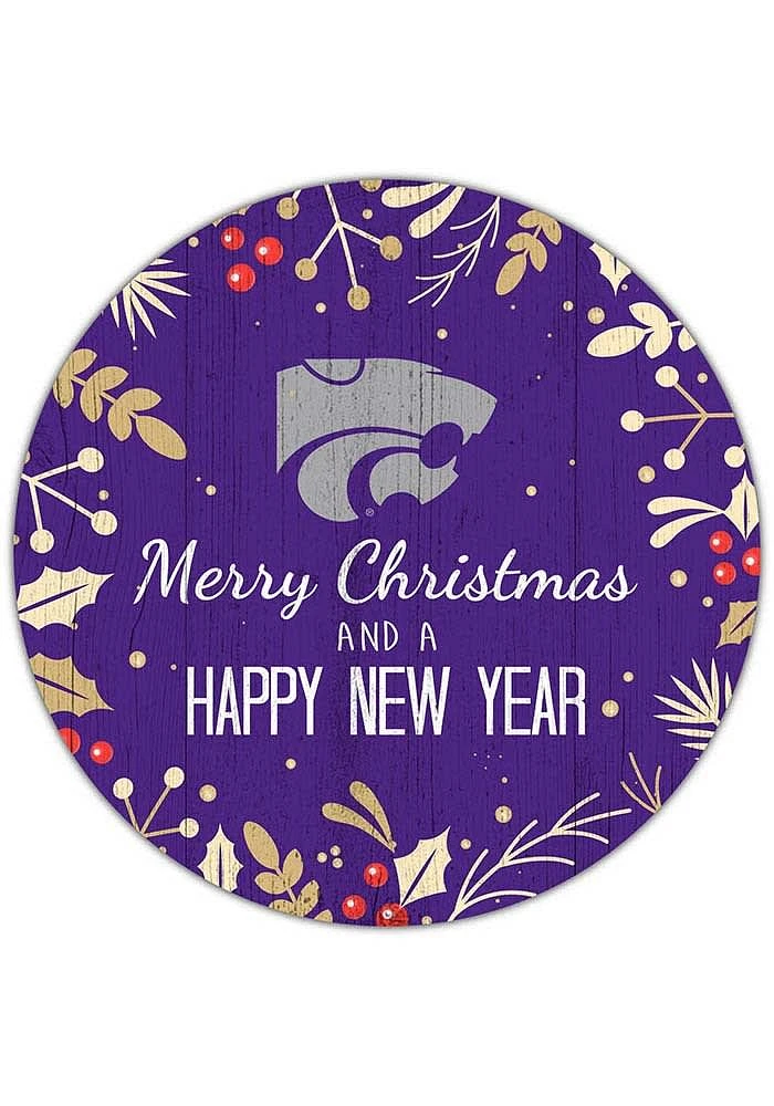 K-State Wildcats Merry Christmas and New Year Circle Sign - Purple