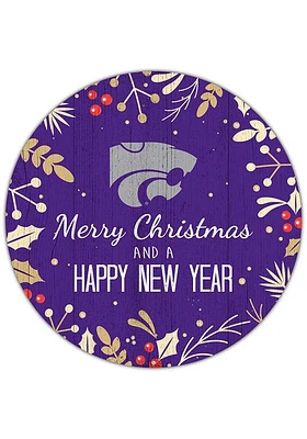 K-State Wildcats Merry Christmas and New Year Circle Sign - Purple