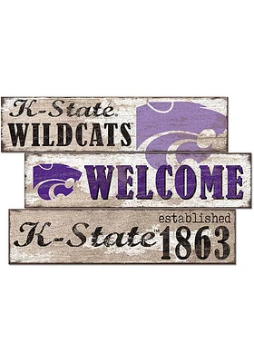 K-State Wildcats Welcome 3 Plank Sign - Purple