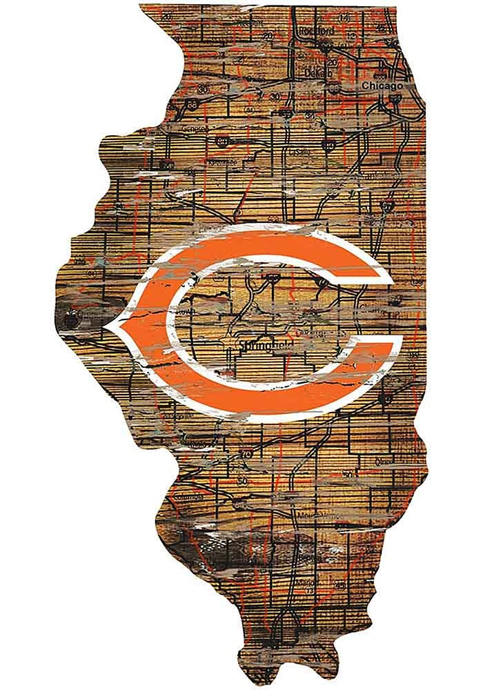 Chicago Bears Distressed State 24 Inch Sign - Brown