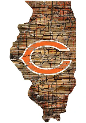 Chicago Bears Distressed State 24 Inch Sign - Brown