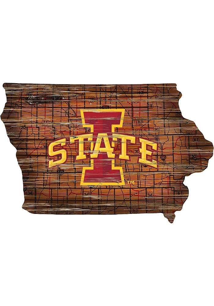 Iowa State Cyclones 12 Mini Roadmap State Sign - Red