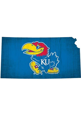 Kansas Jayhawks State Shape Color Sign - Red
