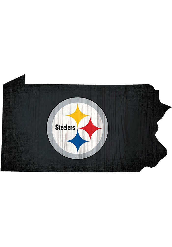 Pittsburgh Steelers State Shape Color Sign - Black