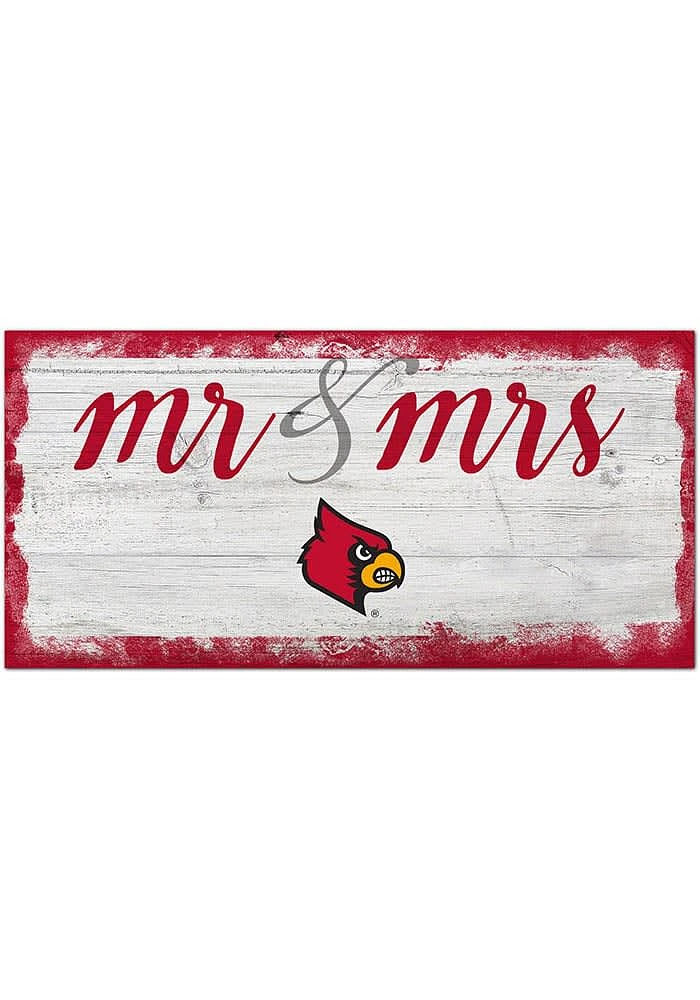 Louisville Cardinals Script Mr and Mrs Sign - Red
