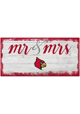 Louisville Cardinals Script Mr and Mrs Sign - Red