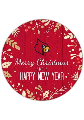 Louisville Cardinals Merry Christmas and New Year Circle Sign - Red